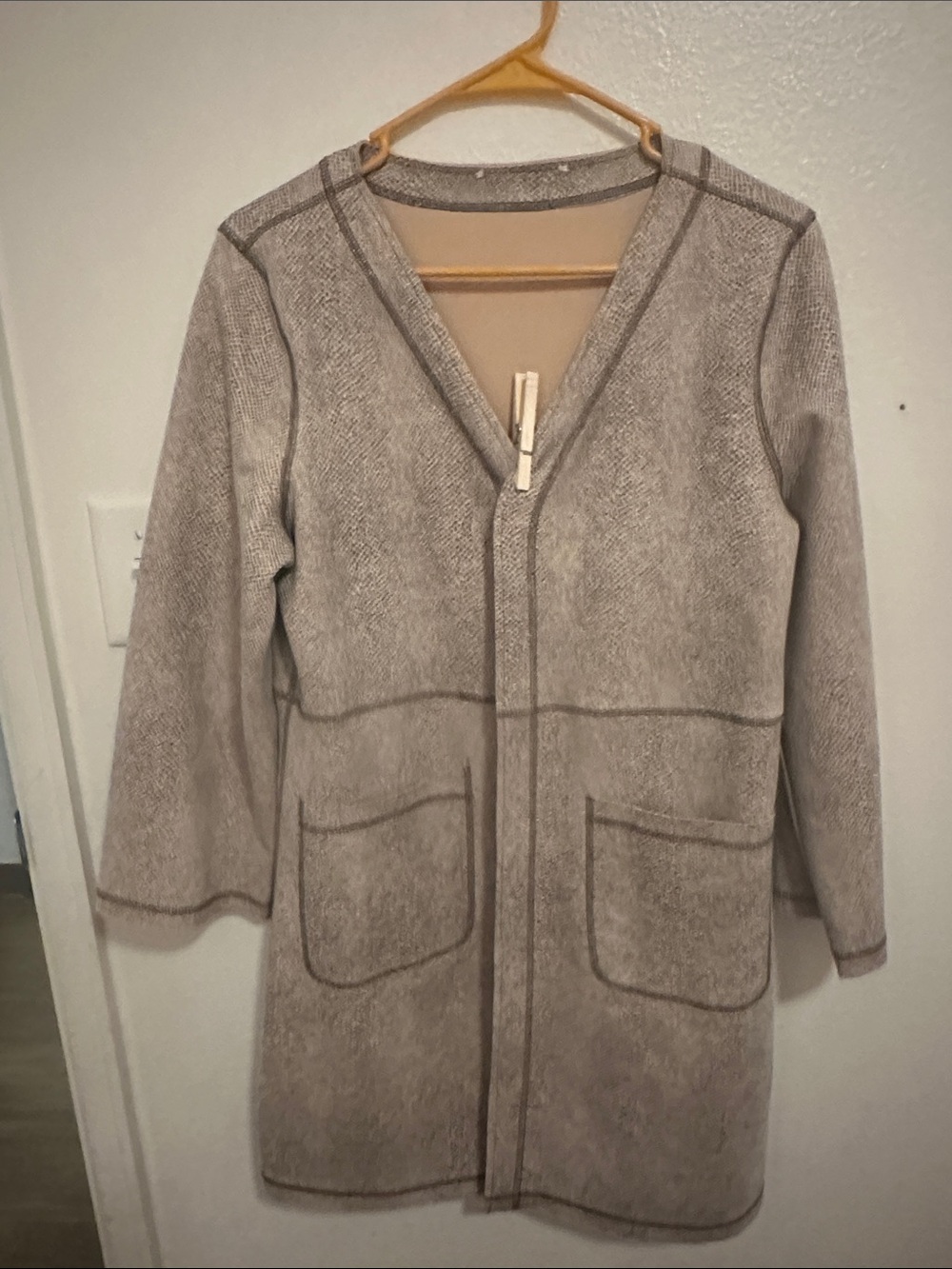 Women's Neutral Gray Long Open-Front Coat